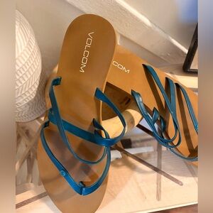 Volcom Teal Strappy Slide Sandals for Women